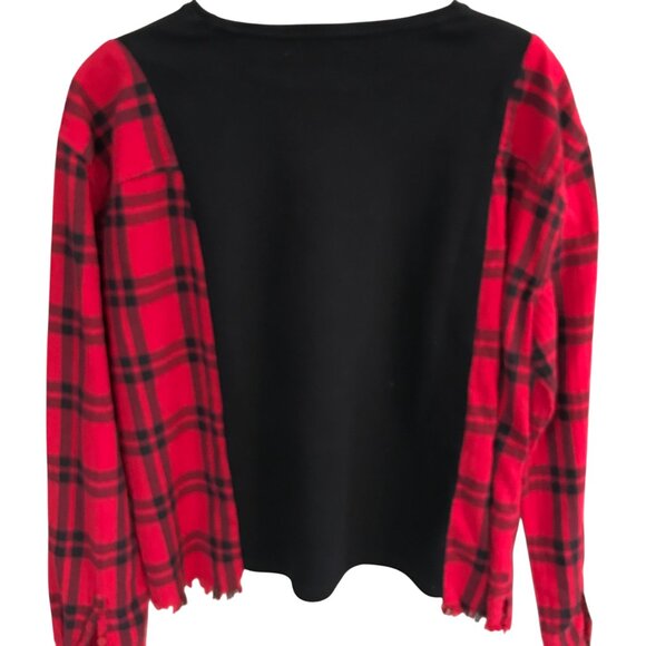 Red Plaid Christmas Shirt, Flannel Tee Upcycle: Size M-L, Jesus Holiday Graphics - Picture 3 of 9